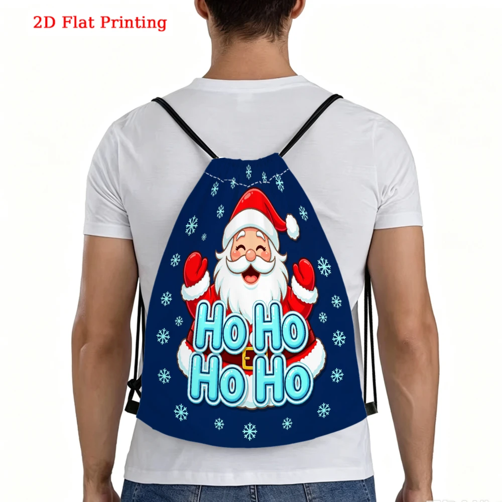 Christmas Drawstring Backpack 2D Printed Santa Claus Ho Ho Ho Pattern Fitness Sports Outdoor Travel Bag