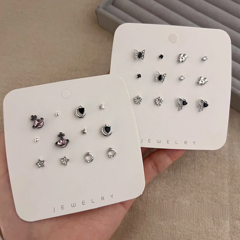 

Cool Black Minimalist Ear Bone Nail Style Earring Combination Set Saturn Butterfly and Exquisite Design Jewelry for Women