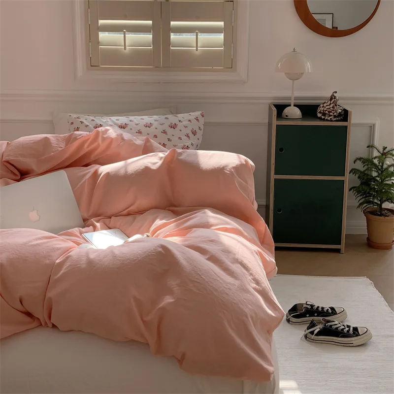 

New Cotton Four-piece Girl Heart Washing Quilt Cover Bed Sheet Cover Bedding Three-piece Set 4 Soft Bed Linen