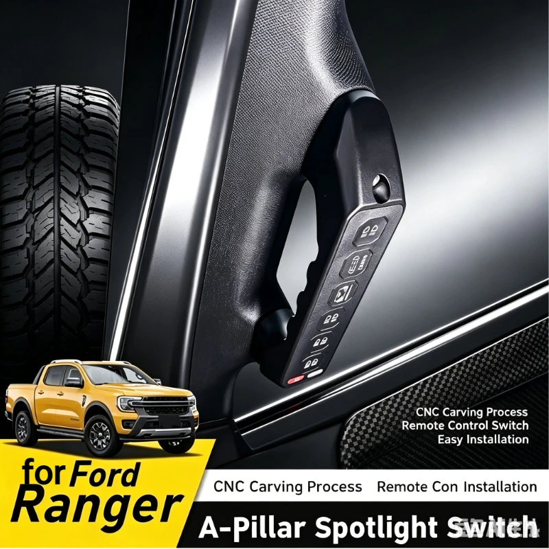 For Ford Ranger 2011-2026 Car A-pillar Handle Switch Led Spotlight 6-way Integrated Remote Control Switch Panel One-click Flash