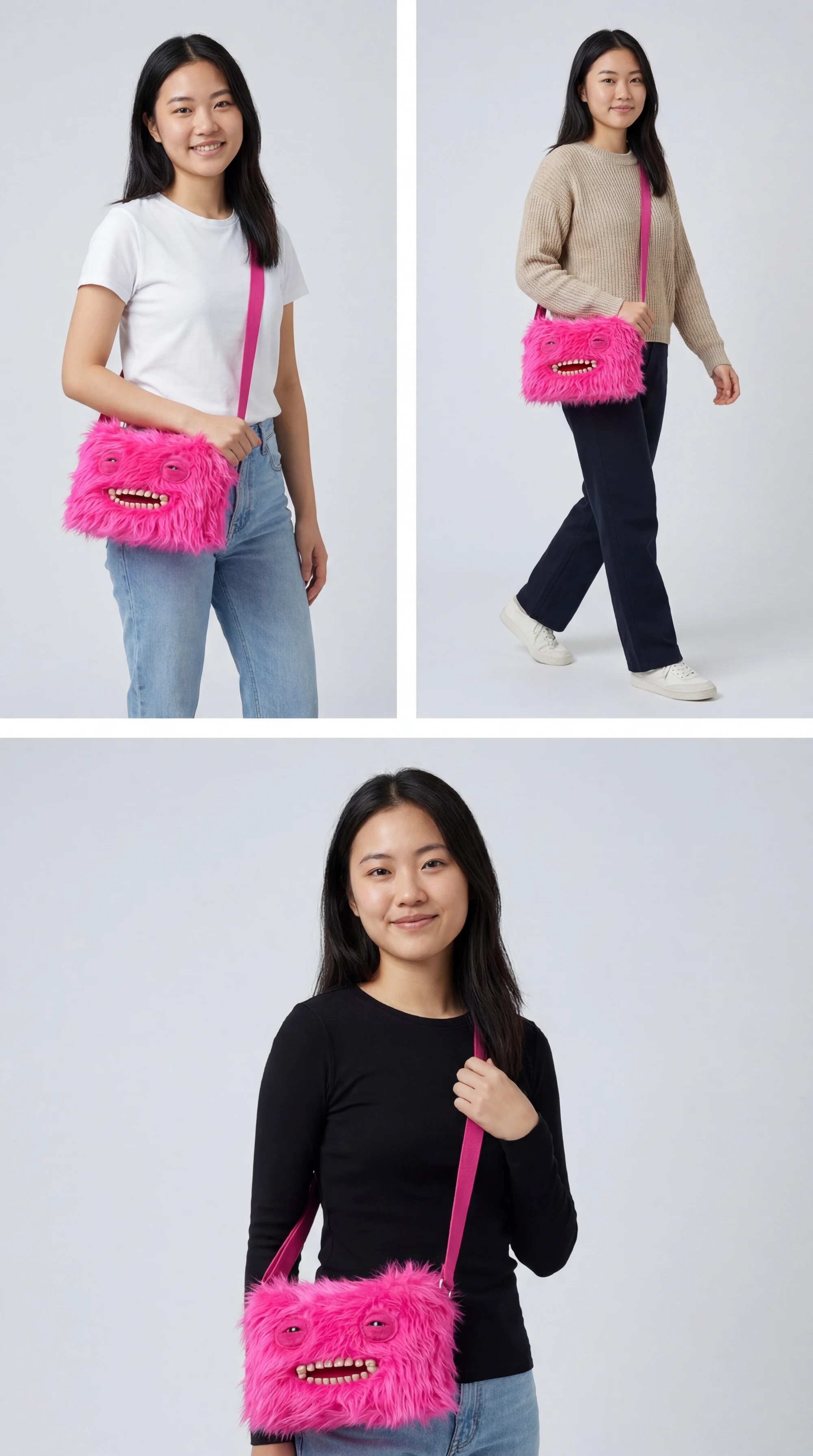 Fuggler Ugly Tooth Monster Plüschtasche, Umhängetasche, niedliche Plüsch-Geldbörse, Rucksack, Fuggs-Geldbörse, Mädchen-Cartoon-Tier mit Kettenriemen – Detail 31