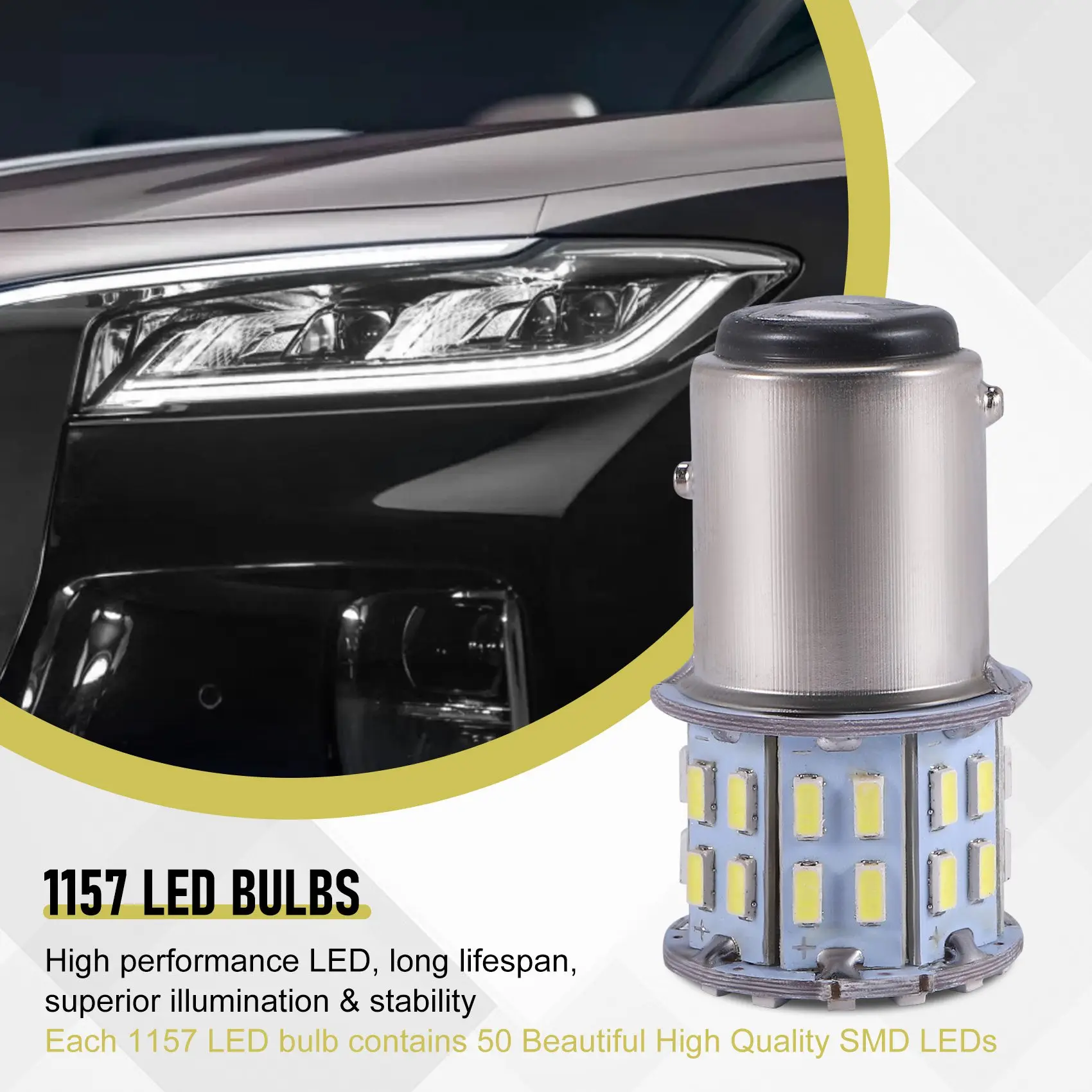 AT77 2Pcs 6000K White 1157 50SMD Tail Brake LED Lights Bulb BAY15D 12V