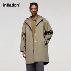 INFLATION Stretch Mid-Length Cargo Jacket Coat Men Loose-Fit Hooded Windbreaker Trench Coat