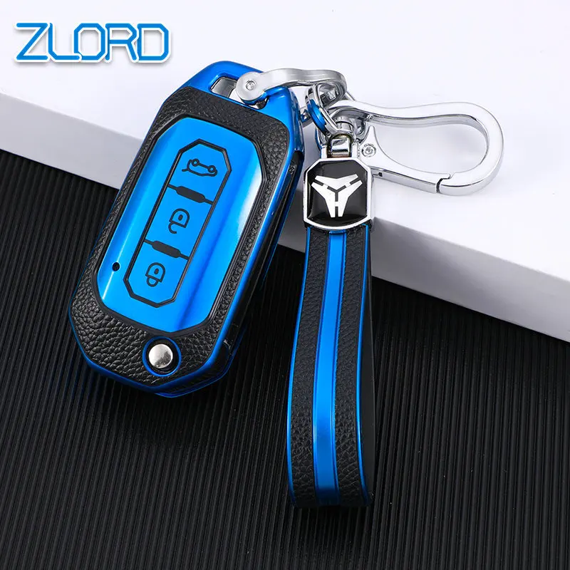 Leather TPU Car Flip Key Cover Case for Ford Fusion Fiesta Escort Mondeo Everest Ranger Bag Holder Protector Shell Fob Keychain