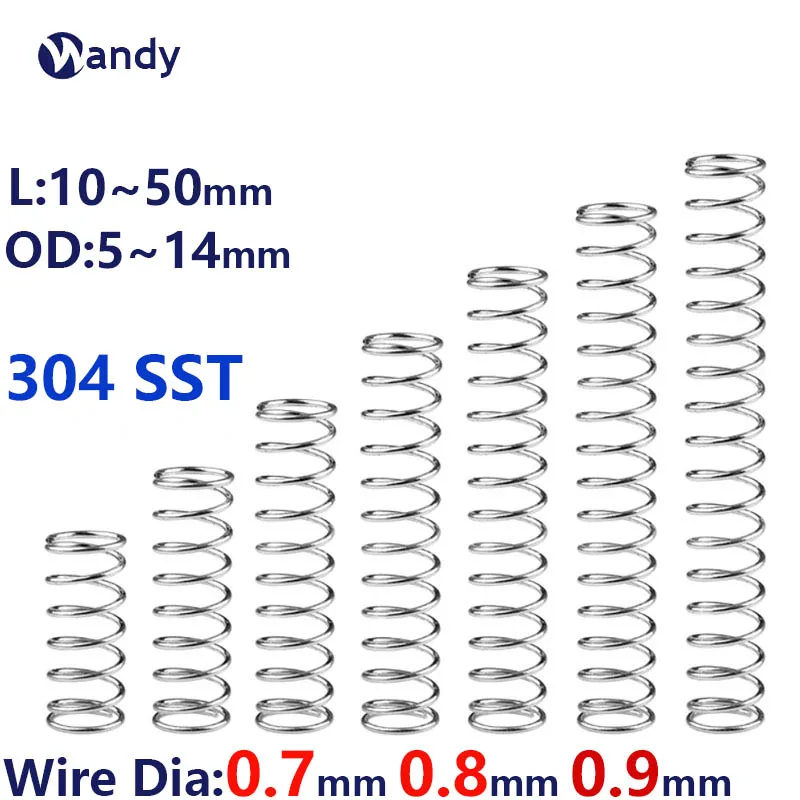 

10Pcs 304 Stainless Steel Spring Wire Dia 0.7 0.8 0.9mm Compress Pressure Spring Rotor Return Buffer Cylidrical Coil OD 5mm~14mm