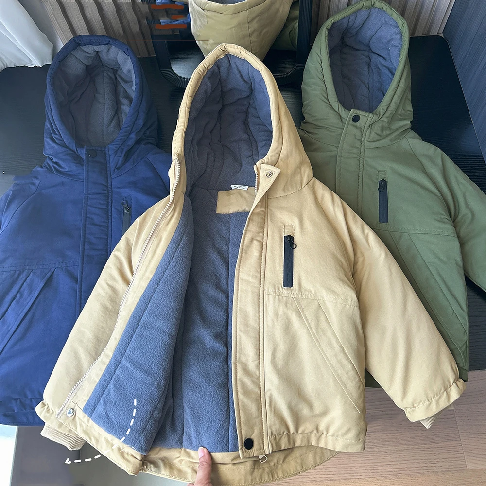 

Новые зимние детские парки для маленьких мальчиков, однотонные ветрозащитные утепленные детские верхняя одежда для мальчиков от 2 до 10 лет, пальто, куртка для маленьких мальчиков, пальто