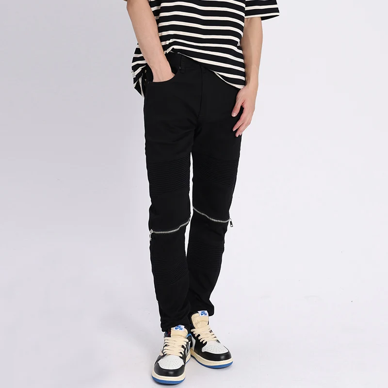 Street Fashion Men Jeans Black Color Elastic Slim Fit Zipper Designer Ripped Jeans Men Punk Trousers Hip Hop Denim Pants Hombre