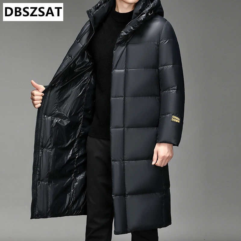 XKK  Hooded Long Down Jackets With Fur Collar Winter Overcoats Warm Parkas Quality Male Casual Jackets Winter Outdoor Long Coats