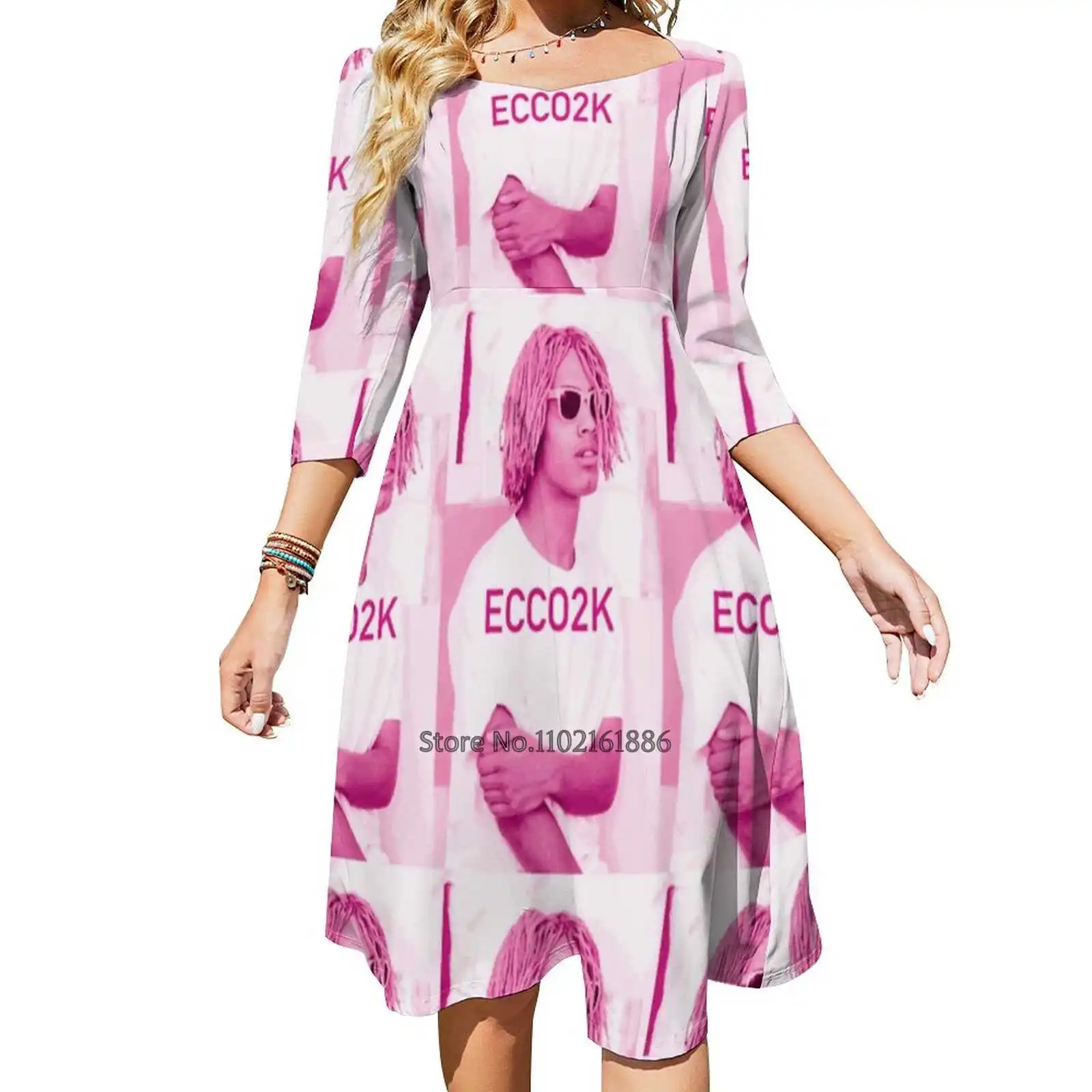 

Ecco2K Square Neck Dress Summer Dress Women Elegant Halter Print Dress Ecco2K 2K Gtb Sbe Sadboys Yung Lean Gud Sherman Cloud