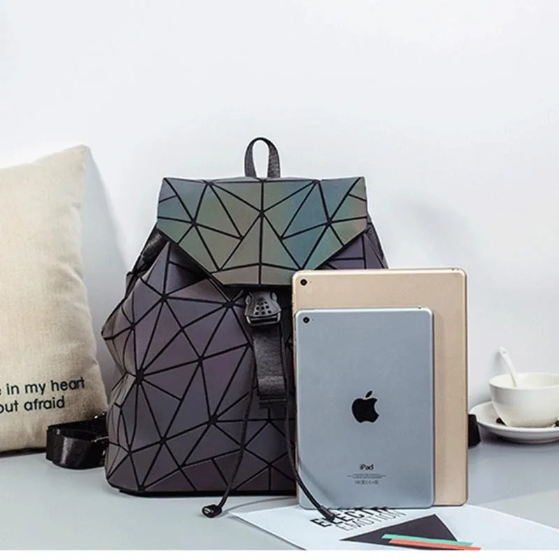 Casual Folding backpack for Men and Women,Holographic Laser Luminous Diamond Drawstring Shoulder Bag,Cool Fashion Travel Bag 2pc