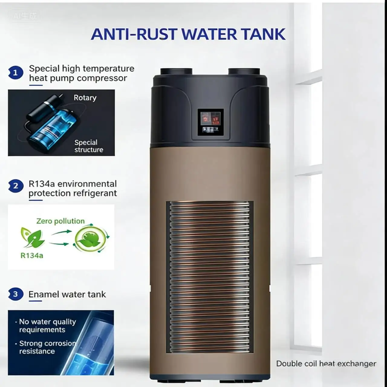 Electric Air Source Heat Pump R290 DHW All One 150L-300L High Efficiency Class Energy Efficiency Domestic Hot Water Heater OEM