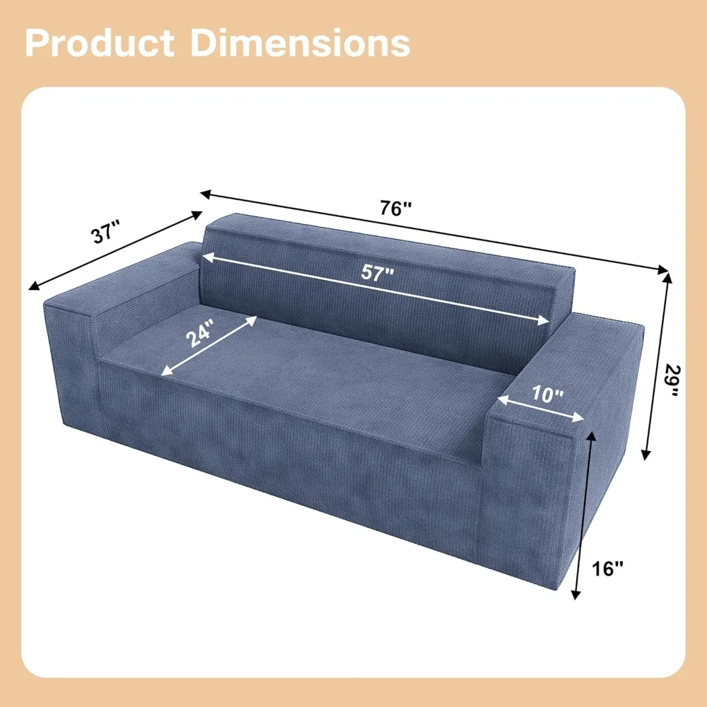 Memory Foam 3-Seater Couch, No Installation & Easy to Transport, Deep Seat Modern Sofa with Corduroy Fabric