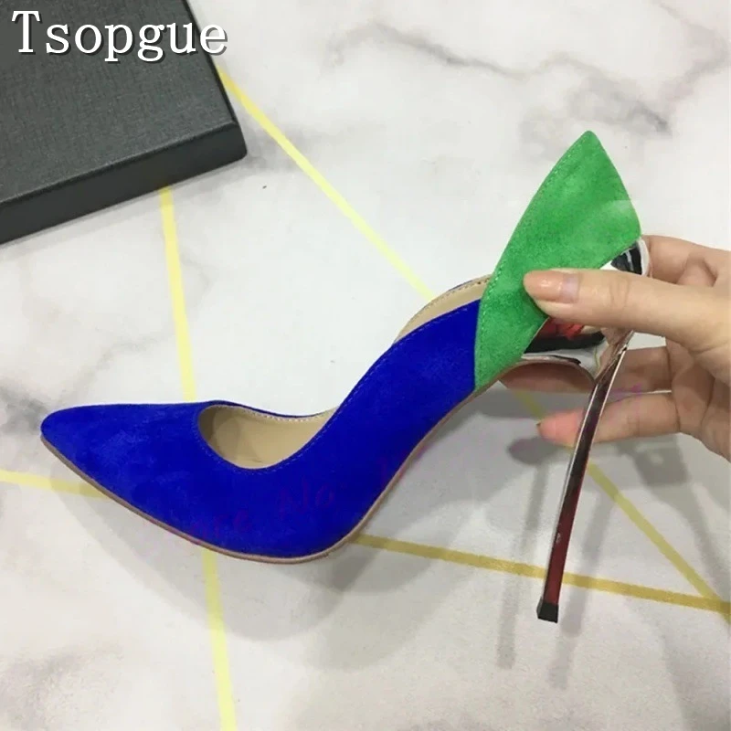

Pointed Toe Color Blocked Women Stiletto Pumps Designer New Shallow Mouth Wine Glasses High Heels Banquet Party Shoes