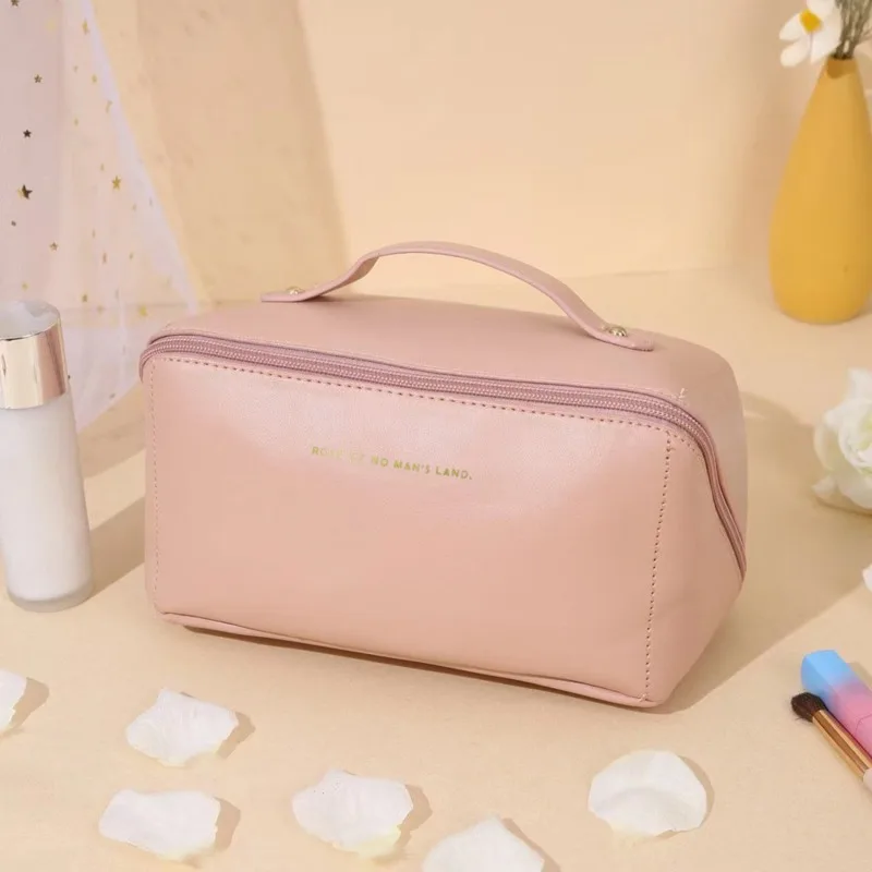 Leather Large Capacity Travel Cosmetic Bag Portable Women Makeup Case Waterproof Multifunctional Toiletry Organizer Storage Bag