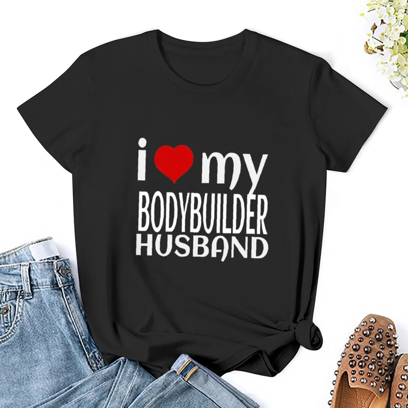I love my Bodybuilder Husband T-Shirt tops vintage clothes cute tops Woman fashion