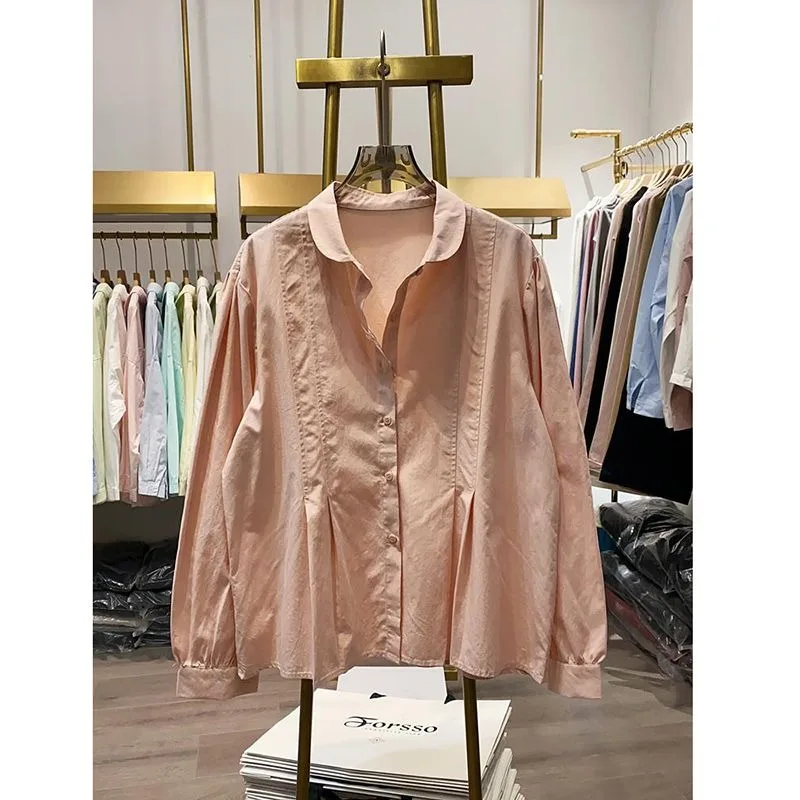 Корейская версия литературной ретро-французской плиссированной рубашки с длинными рукавами для женщин, весна 2025, новый шикарный топ