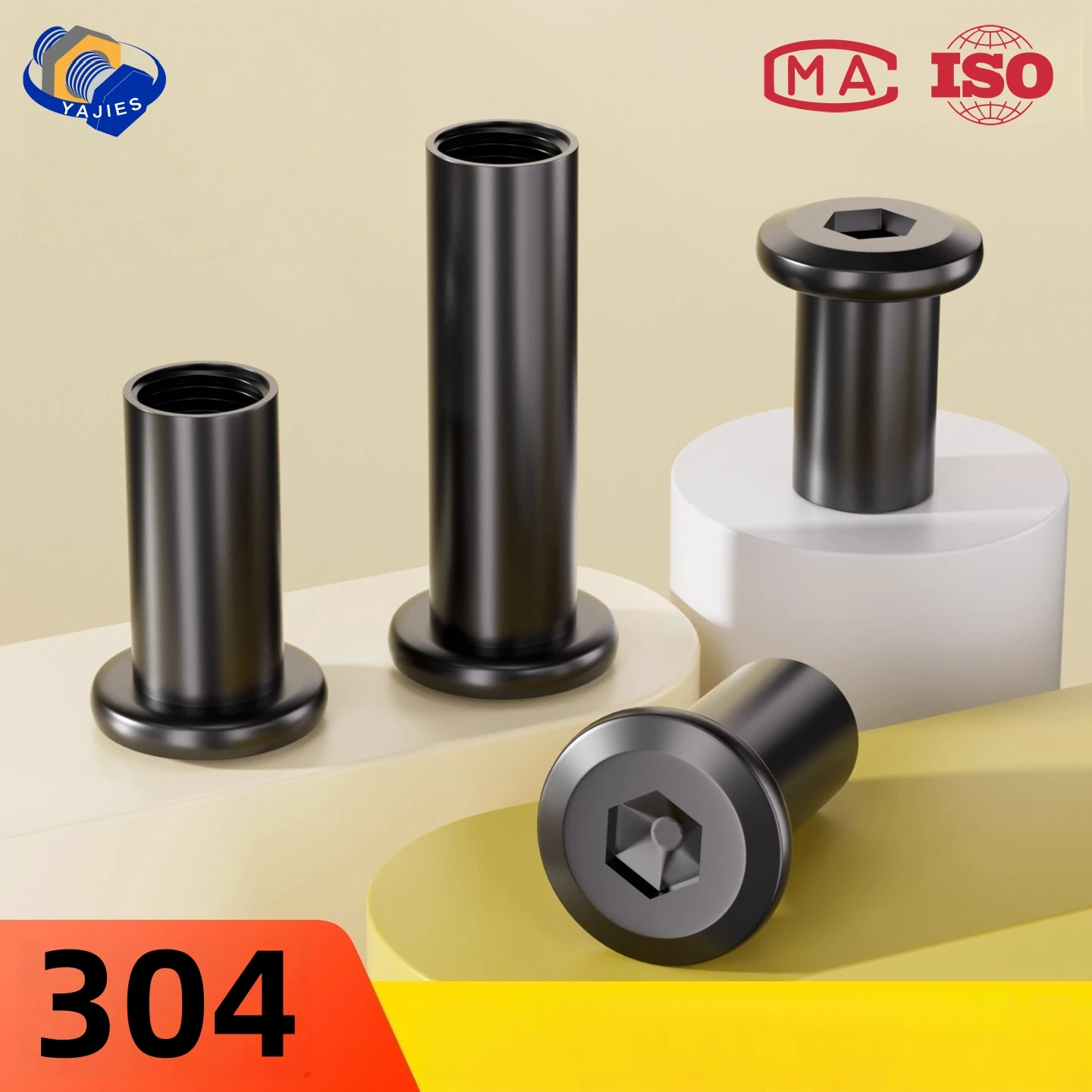 Connecteur d'écrous de baril SS, écrou d'accouplement, douille hexagonale, boulons à tête plate A2-304 en acier inoxydable noir M4 M5 M6 pour meubles de bricolage