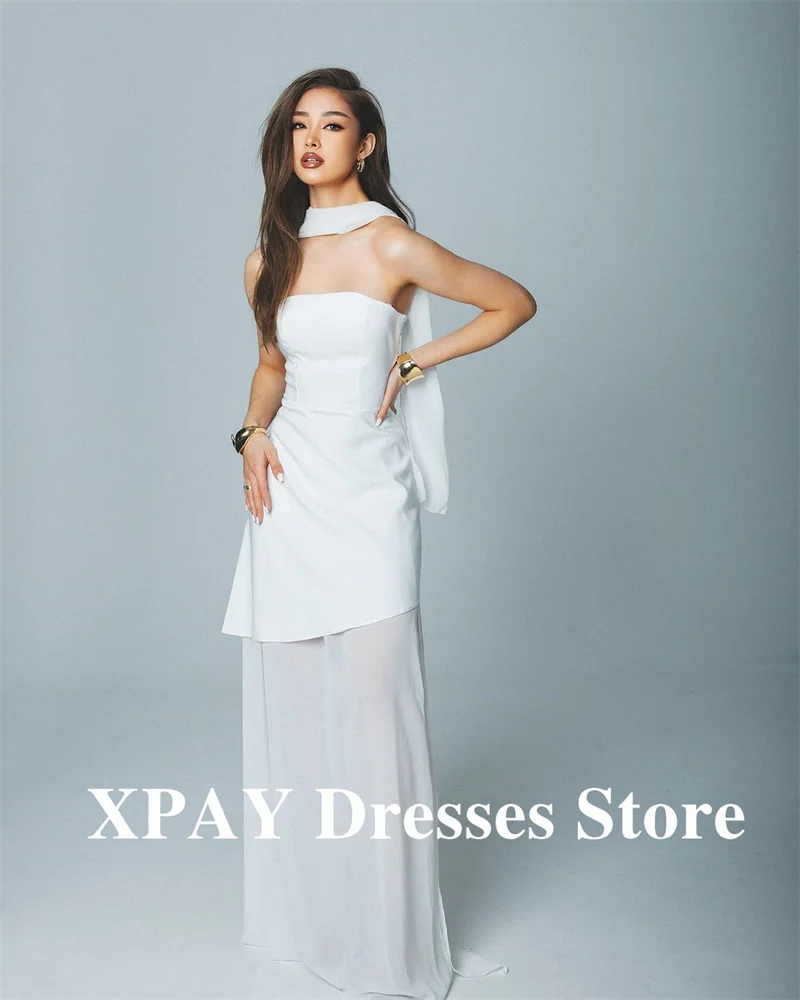 XPAY Eenvoudige Witte Bruiloft Jurken Strand Strapless Schaalfotografie Formele Avondjurken Plus Size Prom Dress Aangepast