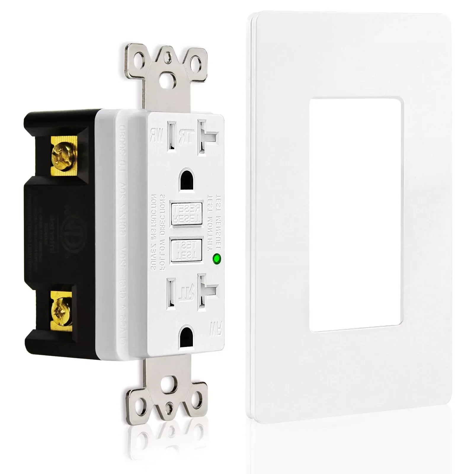 1/2PK 20 AMP GFI GFCI Receptacle TR WR White Plate Wall Outlet Socket Dual Plugs Home