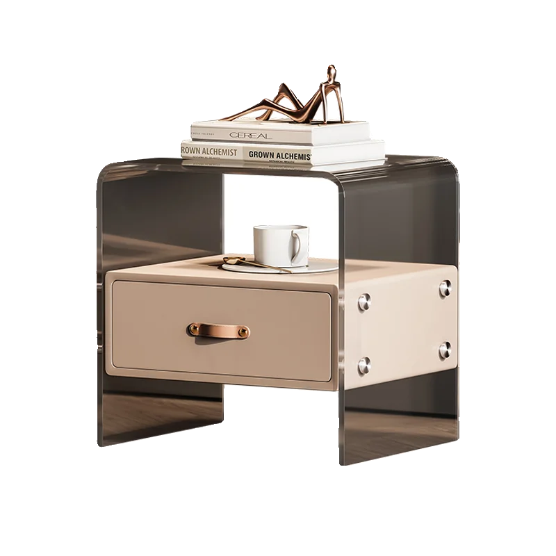 Acrylic bedside table Solid wood storage Modern simple multi-functional cream style High value corner creative small side cabine