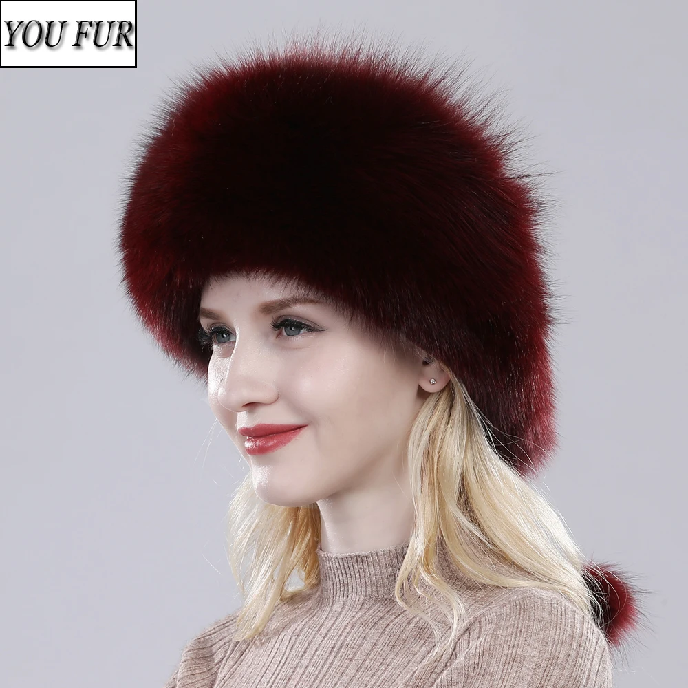 

Hot Sale 100% natural Fox Fur Hat Women Cap Thick Fur Cap Winter Warm Hat Female Fashion For Women Hat With Earmuffs Hat