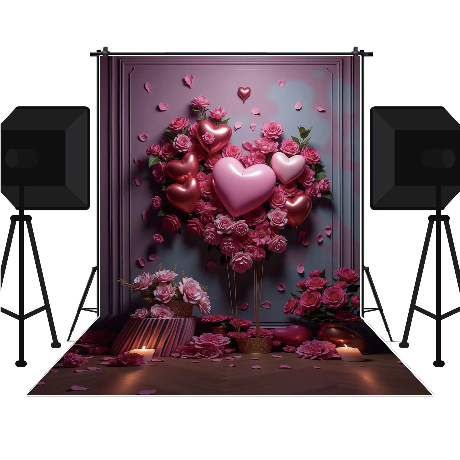 MOON.QG 14-Feb Valentine's Day Decoration Background Red Drapes Heart Balloon Curtain Backdrop Party Studio Photography Supplies