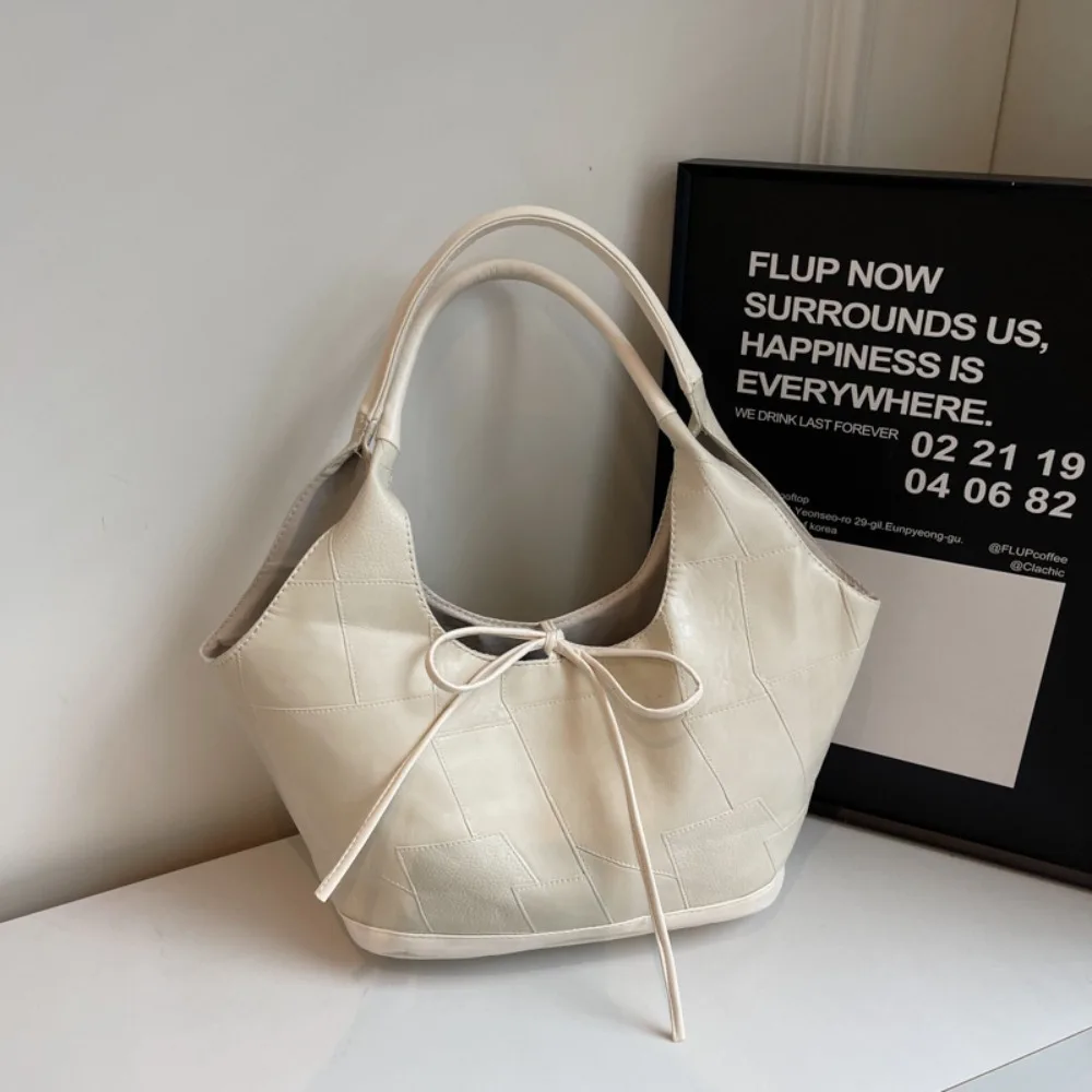 Cute PU Bow Underarm Bags Large Capacity Carrying Y2k Shoulder Bag Korean Style Minimalist Leather Tote Bag Class Commuting
