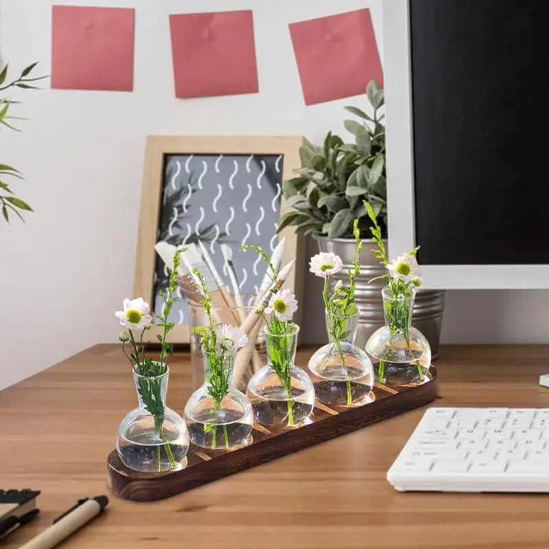 Plant Propagation Station With Wooden Stand Hydroponic Vintage Plant Terrarium Planter Water Planting Stations Home Decoration