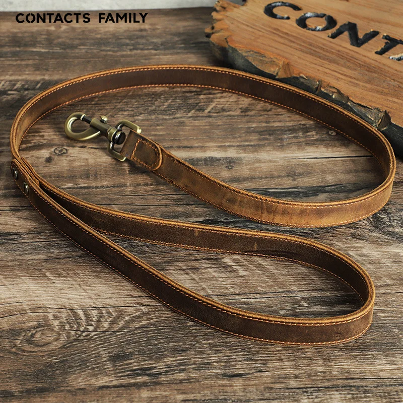 Handmade Double-Sided Top Layer Cowhide Dog Leash Portable Pet Dog Rope Genuine Leather Puppy Traction Rope with Dog Buckle