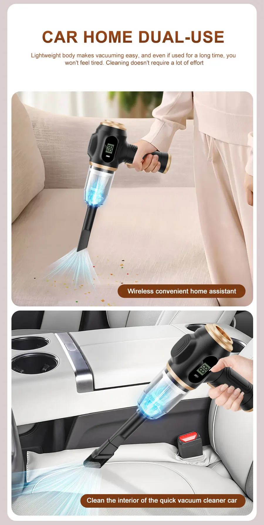 BELIBUY 2-in-1 Auto-Staubsauger und Gebläse, Hochleistungs-Saugfunktion zur Reinigung von Autositzen/Matten/Kofferraumstaub, Tragbar – Detail 5