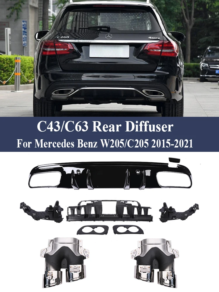 

For Mercedes Benz C Class W205 Rear Diffuser With Exhaust Pipes C63 C43 Style AMG Look C205 S205 A205 Sedan Coupe 2015-2021