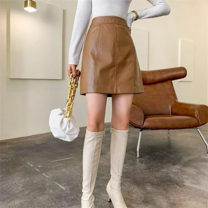 

Female Falda Luxury Korean Style Pu Leather Skirt Women High Waist Coffee Sexy Short Summer Mini Skirts Y2k Slim Party Clubwear