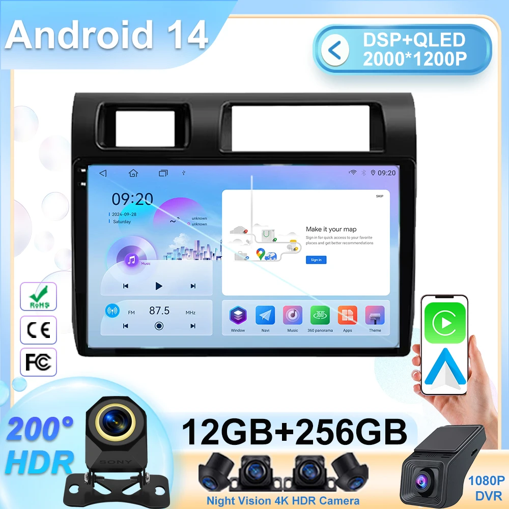 Android 14 Carplay Car Radio For Toyota Pickup Land Cruiser LC 70 79 Series 2007-2020 Multimedia Player Stereo 2din Head Unit