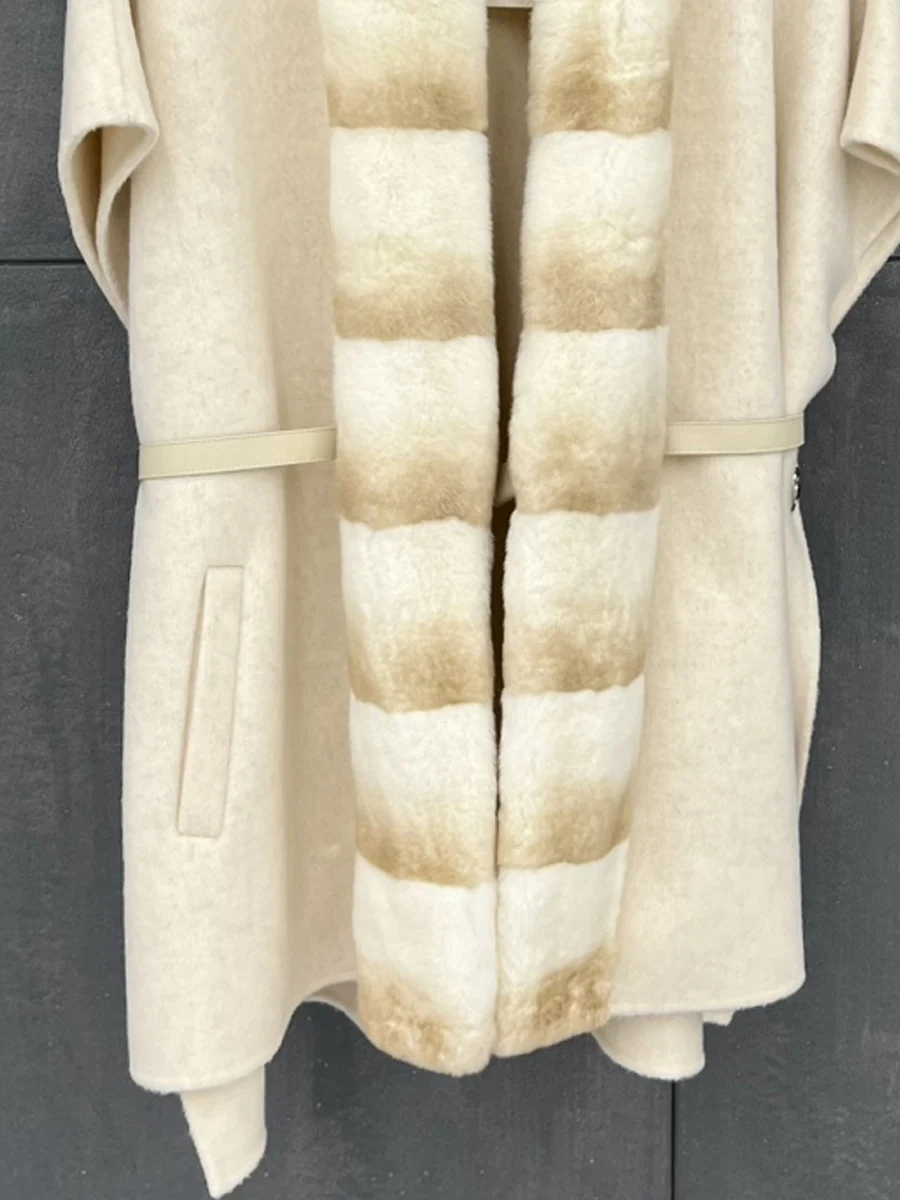 

Осень-зима 2022, новая высококачественная двусторонняя шерстяная накидка для женщин, элегантная кашемировая шаль средней длины с поясом