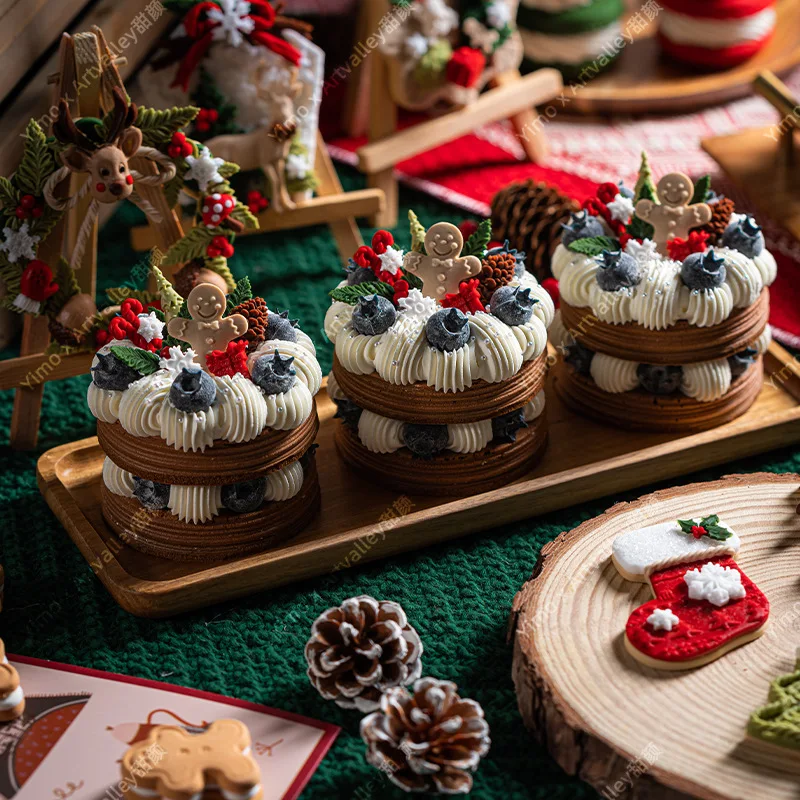 Simulation Cake Retro Double Layer Christmas Desserts Model Fake Cream Bread Xmas Party Window Baking Ornaments Photography Prop - view 5