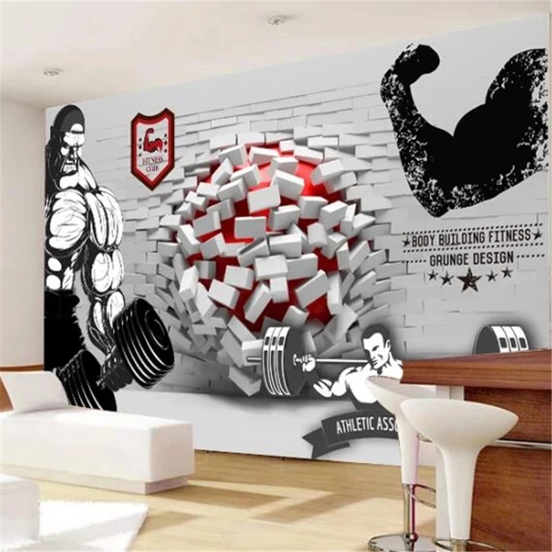 Customized mural 3D broken wall into the gym gym Wallpaper Living room sofa TV background wall bedroom restaurant photo Hotel 8d