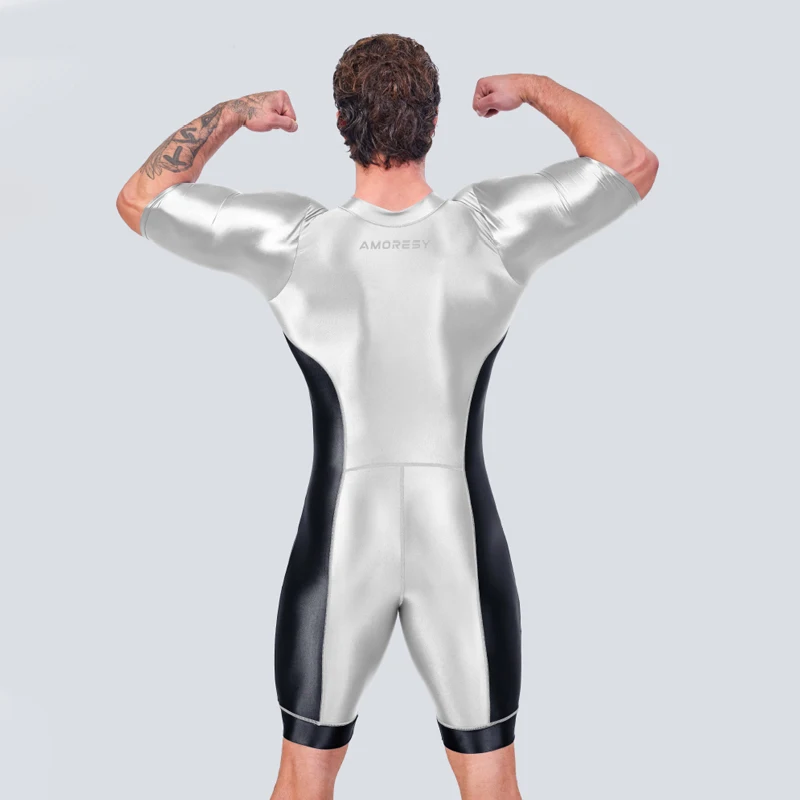 Japanese Swimsuit Man Sexy Satin Shiny Glossy Body Suit Cycling Smooth Tight Running Sports Fitness jumpsuits Swimming Pants