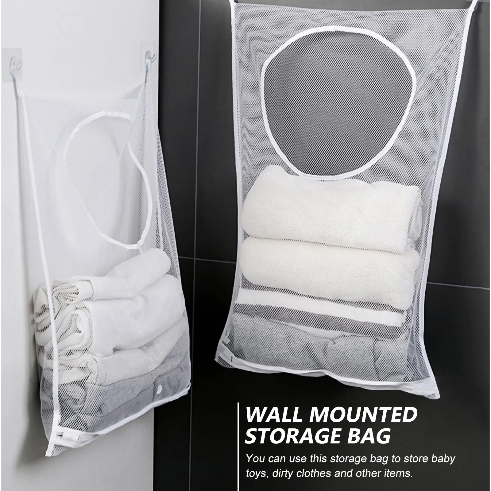 

2 Pcs Washing Bags for Laundry Clothing Storage Mesh Baskets Hampers Hanging White Polyester