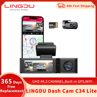 LINGDU C34 Dash Cam 4K Front Car Camera Built-in GPS WIFI 3 Channel Car DVR 24H Parking Monitor IR Night Vision Support Rear Cam