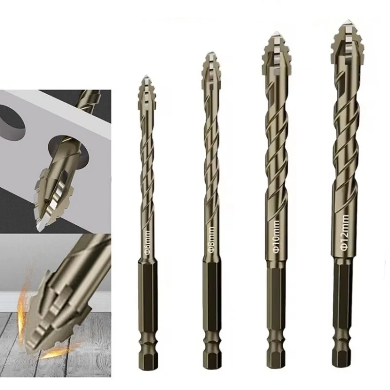 Glass Tile Punching Drill Bit FourFlute Eccentric with Triangular Spiral Design for Precision Drilling on Tile and Hard Surfaces