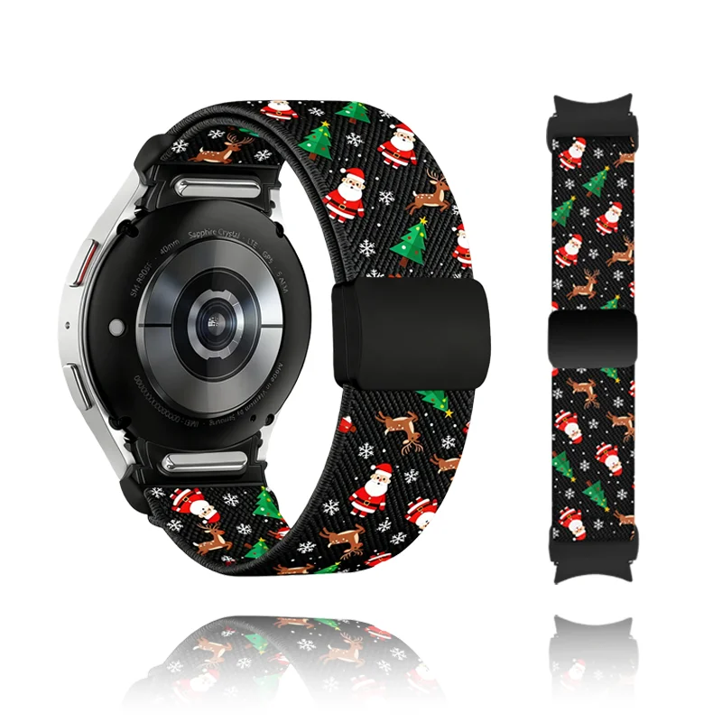 20 mm weihnachtliches Nylon-Stretchband, kompatibel mit Samsung Galaxy Watch 7 6 5 4 FE Band 40 mm 44 mm/Galaxy Watch 5 Pro Band