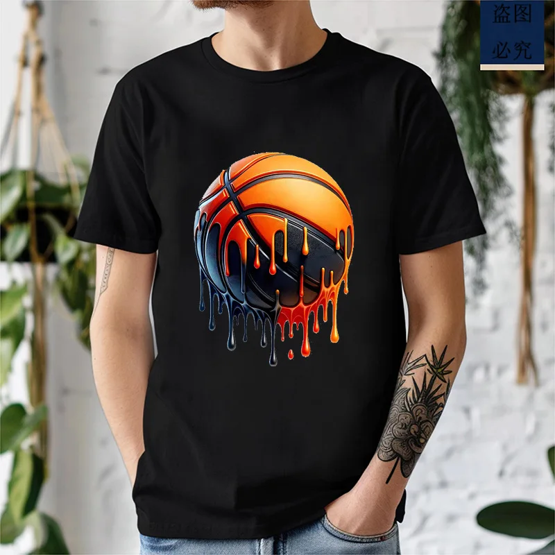 Melting Basketball Art Mens Front Print T Shirt Cool Sports Graphic Tee Casual Short Sleeve Top Great Gift For Basketball Fans