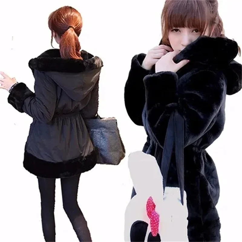 2023 Winter Wear New Loose Fit Faux Fur Mink Fleece Medium to Long Length Double Wear Coat Korean Fit Hat Coat Women\'s WinterB78