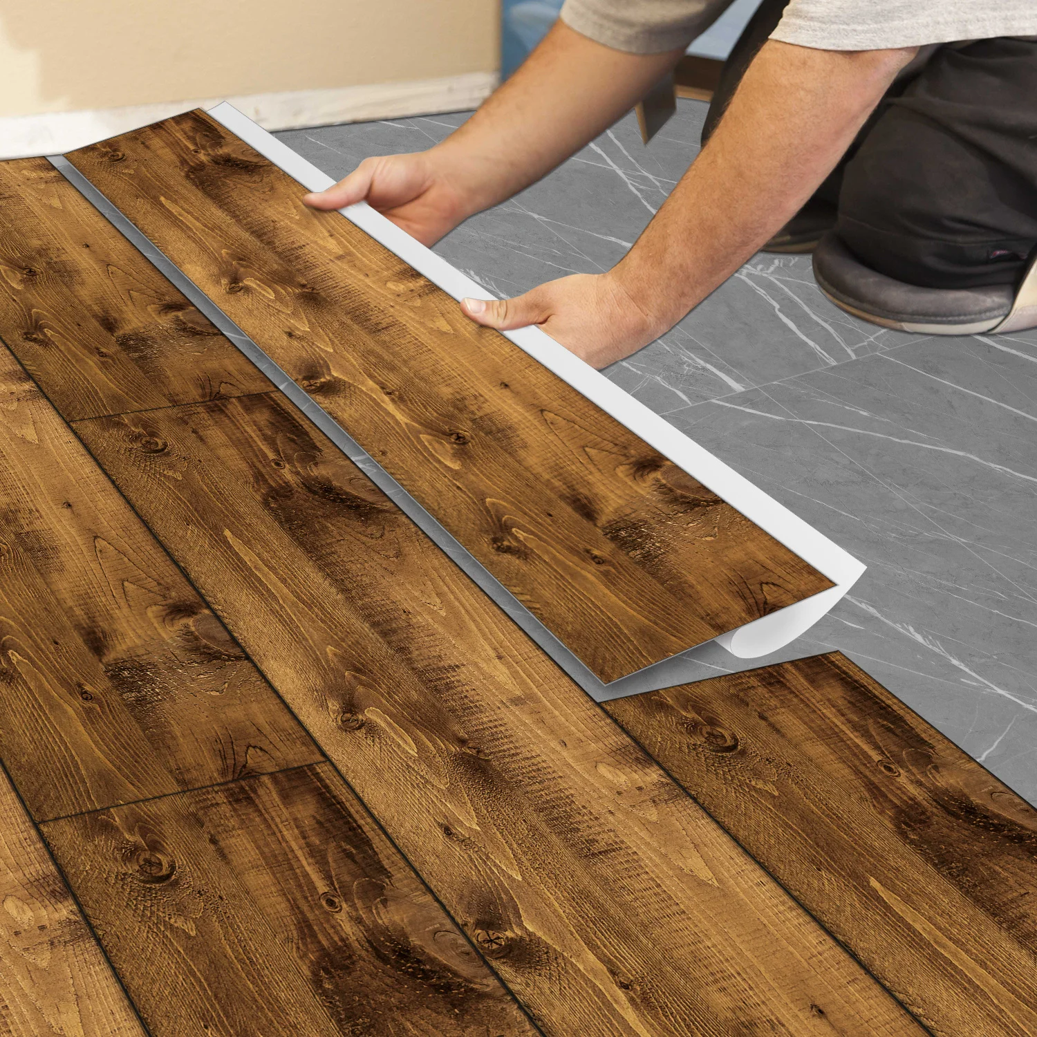 Selbstklebende PVC-Bodenfliesen, Holzmaserungsoptik, geeignet für Badezimmer, Küchen, Wohnzimmer und Schlafzimmer, 36 x 6 Zoll