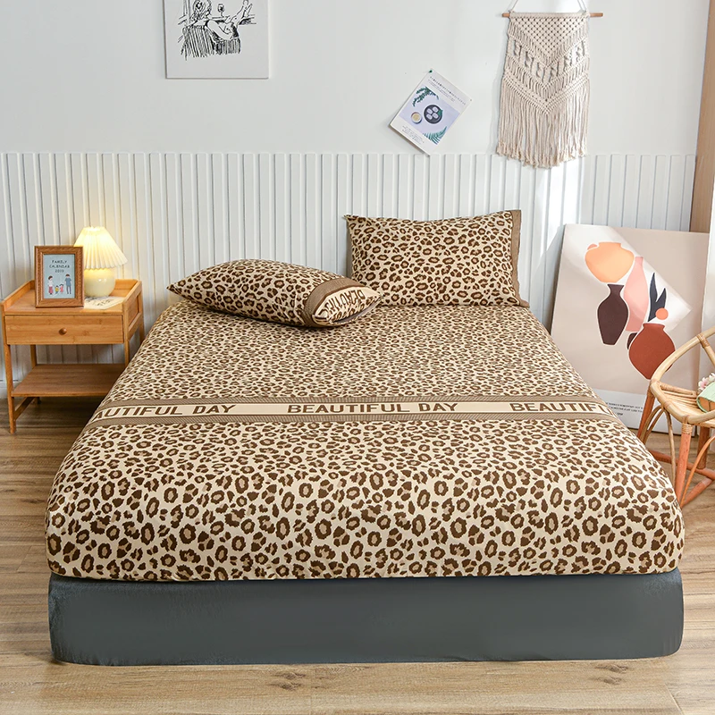 Leopard Print Fitted Sheet Wild Animal Cheetah Skin Texture Bed Cover Romantic Fashion Bed Sheet Set with 2 Pillowcase Twin King