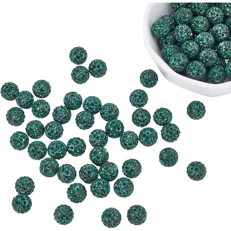 

100pcs Green Rhinestone Bead for Christmas 10mm Pave Disco Ball Clay Bead Polymer Clay Ball Beads Crystal Diamond Beads