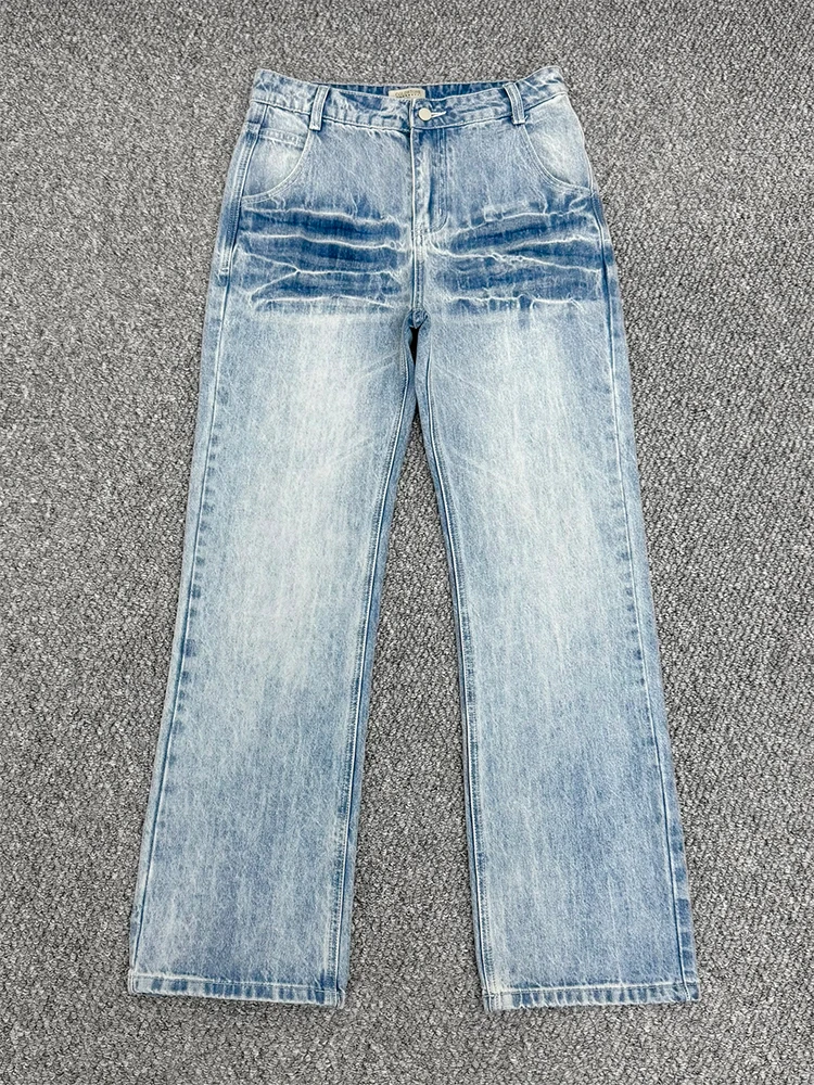 

Waed Blue American Retro Men's Jeans Spring Trendy High Street Straight Leg Micro Flared Pants CleanFit Youth Faion