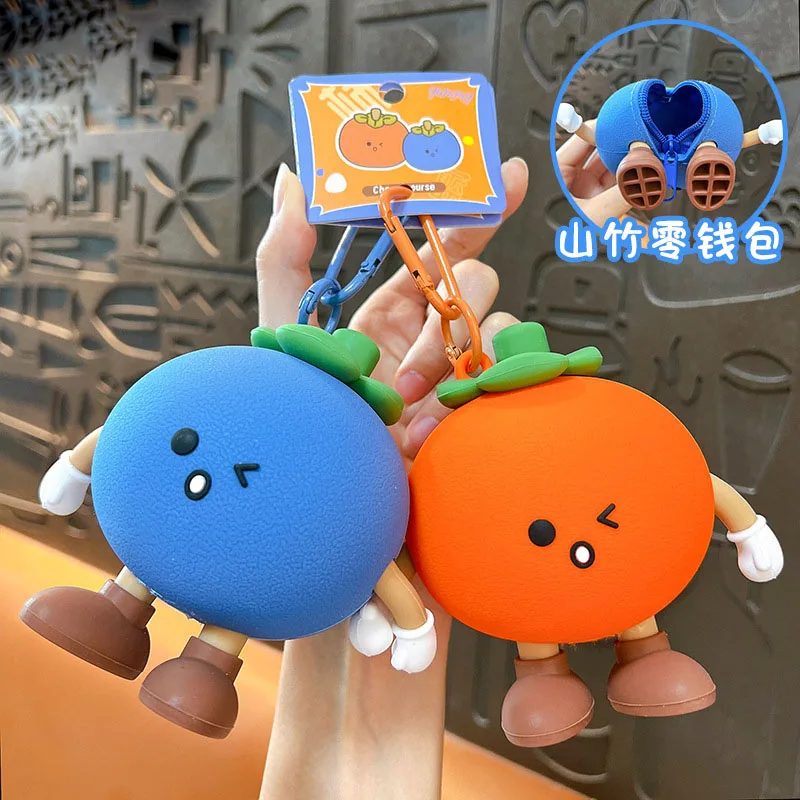 1PC Cute Fruit Durian Coin Storage Bag Keyring Cartoon Silicone Wallet Keychain for Children Mini Zero Bag Key Chains