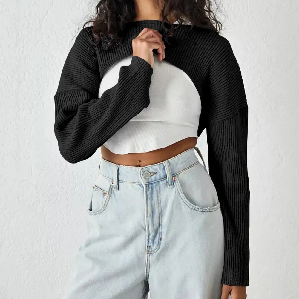 

Свитер, пальто, укороченные топы, ультра-короткие женские с воротником-словом, слегка эластичные однотонные кардиганы, свитера с длинным рукавом