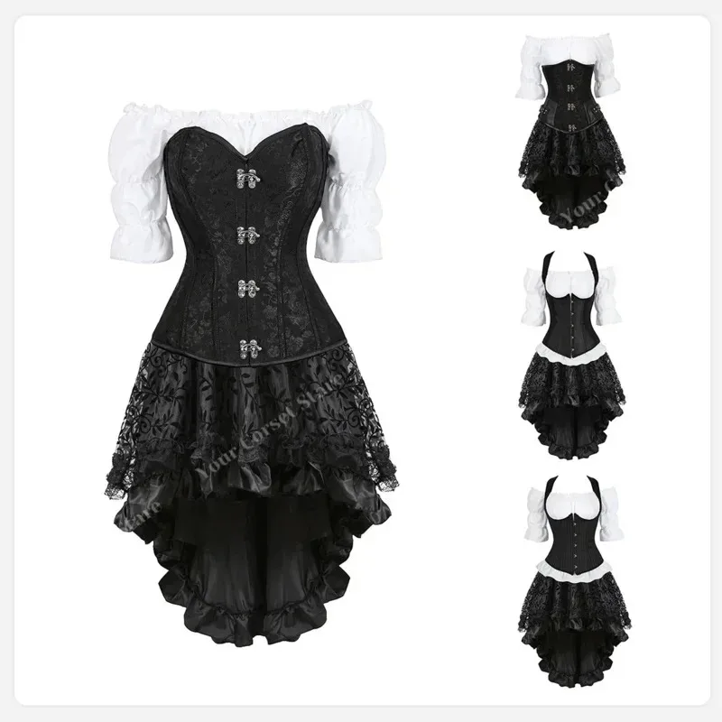 Sky06 Steampunk 코르셋 드레스 플러스 사이즈 르네상스 블라우스 중세 steampunk 의상 여성 고딕 코르셋 underbust 해적 66liU &